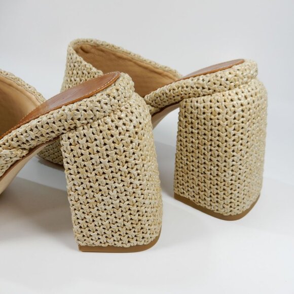 Dear Frances Deri Slip On Square Toe Mules EU 40 9.5 10 Beige Raffia Leather NEW - Picture 5 of 12